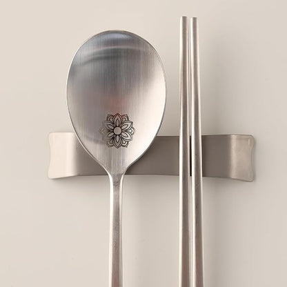 Korean Floral Engraved Spoon and Chopsticks Set, 18/10 Stainless Steel | Sujeo gift set for one in Korean inspired box, made in Korea