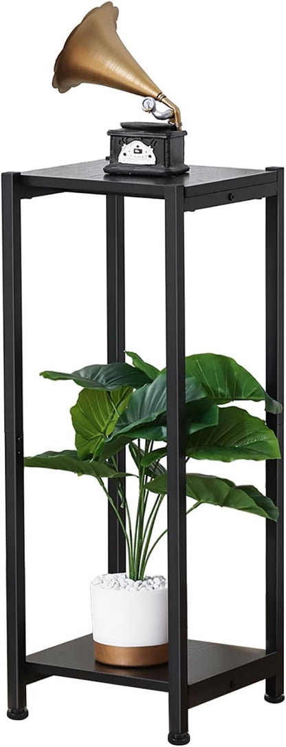 Tall Plant Stand Indoor,31 Inch Plant Stands,2 Tier Metal Plant Stand with Heavy Duty Wood,Black
