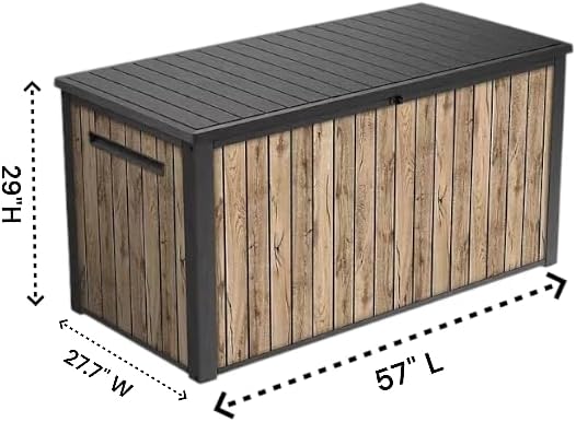 170-Gallon Outdoor Storage Deck Box, Weather-Resistant, (Ash Wood Brown)