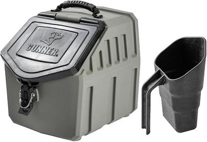GUNNER 30 lbs Gunmetal Dog Food Storage Container with Measuring Scoop – Waterproof & Airtight Pet Food Bin for Dry Feed, Corn, Chicken Feed, Bird Seed & Treats – 3 Cup Ergonomic Scooper