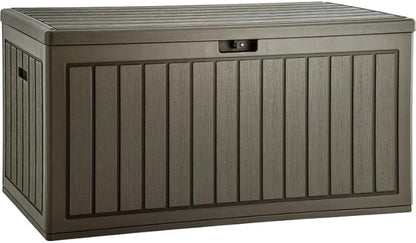 YITAHOME 90 Gallon Large Deck Box, Double-Wall Resin Outdoor Storage Boxes, Deck Storage for Patio Furniture, Cushions, Pool Float, Garden Tools, Lockable & Waterproof (Light Brown)