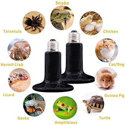 CTKcom 2-Pack 150W 110V Reptile Heat Lamp Ceramic Infrared Heat Emitter Bulb Pet Lamp,No Harm No Light Infrared Heat Emitter Brooder Lamp for Pet Coop Heater Reptile Chicken Turtle Heat Lighting,Black