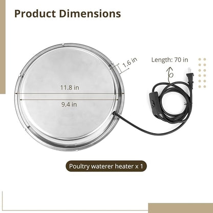 Heated Base Water Heater for Poultry Waterer, 55 Watts Chicken Pet Water Deicer, Metal Poultry Founts Pet Heater for Winter