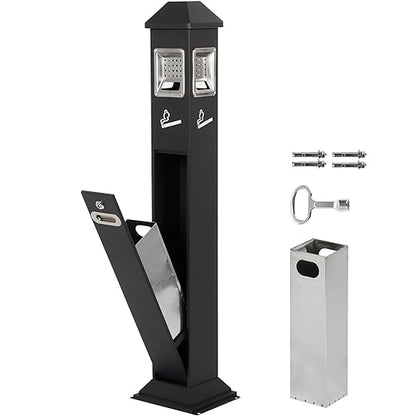 120cm Standing Waste Containers Trash Cans, Rubbish Bin Indoor Outdoor Stainless Steel Vertical Freestand Trash Bin with Key,Pub Hotel Restaurant Garden Standing Bin (B)