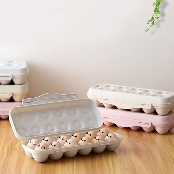 2 Pack Plastic Egg Holder for Refrigerator, Covered Egg Holders, Stackable Egg Container, Countertop Egg Storage Organizer with Lid, 18X2 Eggs
