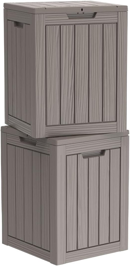 Two 28 GallonOutdoor Storage Box,Resin Deck Boxes Waterproof, IndoorOutdoor Bin for Package Delivery, Patio Cushions, Gardening Tools, Lockable, UV Resistant
