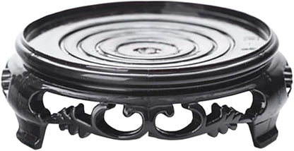 GOLDY&WENDY Round Vase Display Stand 3.9 Inch Black Imitation Wood Style Base Handmade Resin Pedestal