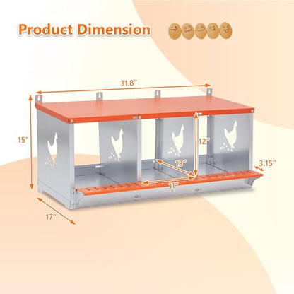 Wall-Mounted Metal Nesting Box for Chickens and Ducks – Galvanized Steel Construction with Ventilation & Easy Egg Access (3-Orange)