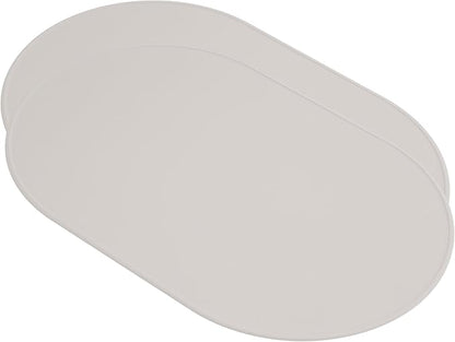 LINE+ARC Oval Silicone Degrē Placemats, Chalk (20.5"x13", Set of 2) | Modern dining table mats with 3mm raised spill rim, waterproof, heat-safe, stain-resistant, non-slip design, white