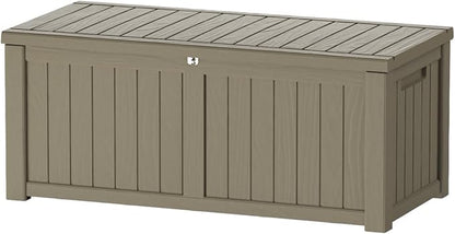 TARKARI 150 Gallon Lockable Resin Deck Box, Waterproof & UV-Resistant Outdoor Storage Box for Outdoor Cushion Storage, Garden Tools & Pool Accessories Storage, Gray