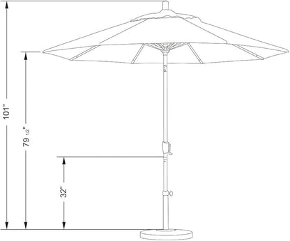 California Umbrella 9' Rd Pacific Trail Series Aluminum Patio Umbrella, Crank Lift, Push Button Tilt, Black Finish, Sunbrella Melon Fabric