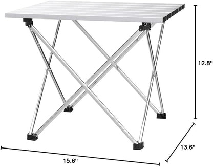 Grope Small Folding Camping Table, Aluminum Beach Table for Sand (Silver-S) | Portable & Easy to Carry, With Carry Bag for Camping, Prefect for Outdoor, Picnic, BBQ, Cooking, Festival, Beach, Home Use