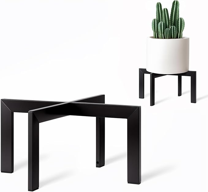 IZIDDO Plant Stand Indoor Outdoor,Metal Mid-Century Pot Stand,Modern Plant Holder Rattan Flower Plant Stool,Low Short Plant Stands for Indoor Fit 5-12 Inch Pot,Black(Pot & Plant Not Included)
