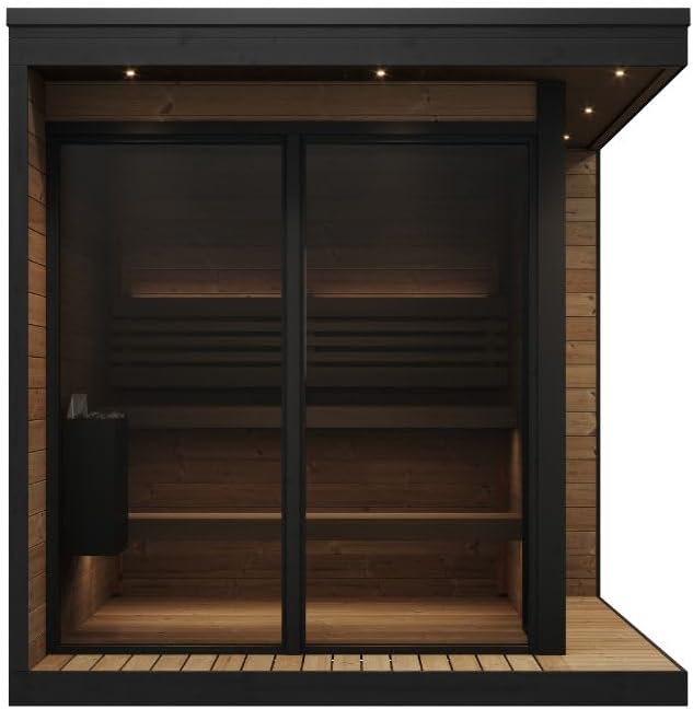 GL6 Outdoor Sauna Kit, Garden Luxury-Series Outdoor DIY Sauna Kit, Thermo-Spruce, up to 6 Persons Bundles (Sauna Heater and Sauna Stones Included) (HIVE MINI 11 WiFi - Black)