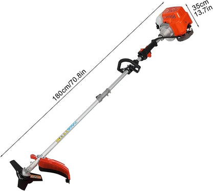 2025 New Gas Weed Wacker - 52cc 2-Stroke 5 in 1 Multi-Functional Lawn Mower Hedge Trimmer Pruners Gas Powered Brush Cutter, Handheld Weed Eater for Garden and Yard Lawn Orange
