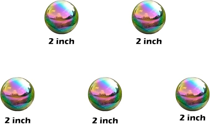 Nerien Gazing Ball, 2 Inch Stainless Steel Garden Mirror Globe, Polished Ornament Sphere, Hollow Floating Reflective Hemisphere, for Home Outdoor Pond Housewarming Swimming Decoration, Rainbow, 5pcs