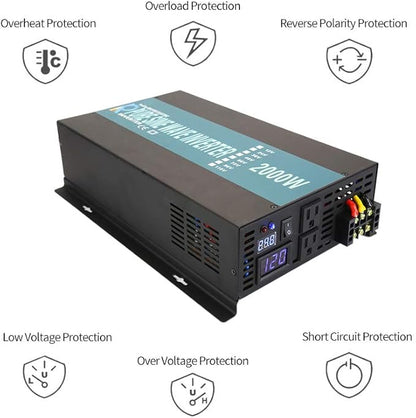 WZRELB 2000W 12V 120V Pure Sine Wave Solar Power Inverter with Remote Control Switch,RBP200012VCRT