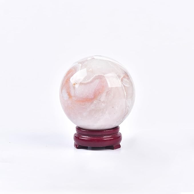 JIC Gem Large Pink Crystal Sphere with Stand Agate Crystal Ball Gemstone Decorative Ball for Home Decor Altar Reiki Healing Gift 80-90mm