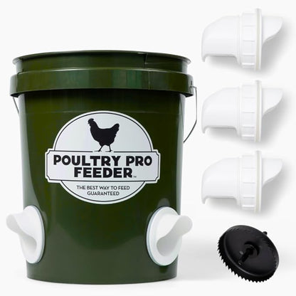 The Original Poultry Pro DIY Chicken Feeder | 3 Ports Poultry Feeders for Chicken Coop | Use for Buckets & Bins | Rain Proof, Weather Resistant - Original Feeder 3-Pack with Hole Saw