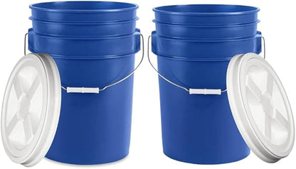 House Naturals 6 Gallon Food Grade BPA Free Made in USA Blue Bucket Pail with White Airtight Screw On Lid (Pack of 2)