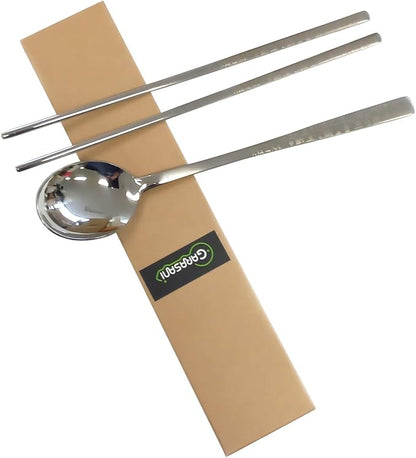 GARASANI Korean Traditional Cutlery Stainless Steel Spoons and Chopsticks Set (Silver Hunminjeongeum)