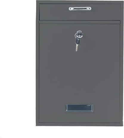 Wall Mounted Locking Vertical Dropbox Mailbox - Safe and Secure (Large) | Made with Galvanized Steel (Dark Gray)