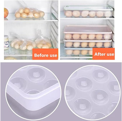 Jilukibo Egg Holder for Refrigerator with Lid, 24 Count Tray Carrier Storage Box for Fridge, Stackable Clear Plastic Container Dispenser Keep Fresh