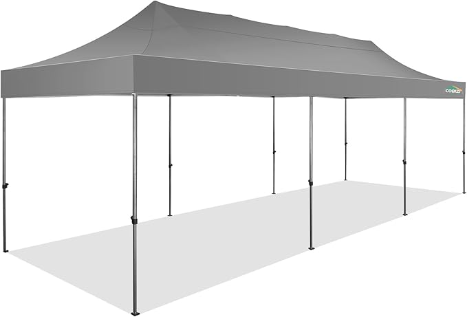 COBIZI 10x30 Pop Up Canopy Without Sidewall,Heavy Duty Canopy UPF 50+ All Season Wind Waterproof Commercial Outdoor Wedding Party Tents for Parties Canopy Gazebo with Roller Bag(10 x 30 ft Gray)