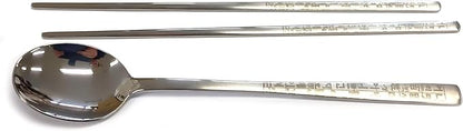 GARASANI Korean Traditional Cutlery Stainless Steel Spoons and Chopsticks Set (Silver Hunminjeongeum)