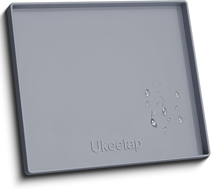 ukeetap 19" x 19" Extra Thick Silicone Mat Waterproof with Raised Edge, Under Sink Mat for Kitchen & Bathroom, Kitchen Cabinet Liner, Multi-Purpose for Storage & Protection, Gray