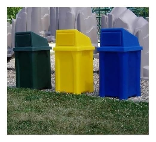 32 Gallon Square Slatted 100% Recycled Plastic Heavy Duty Outdoor Commercial Trash Can with Swing Top Lid | Great for Schools and Businesses - Black