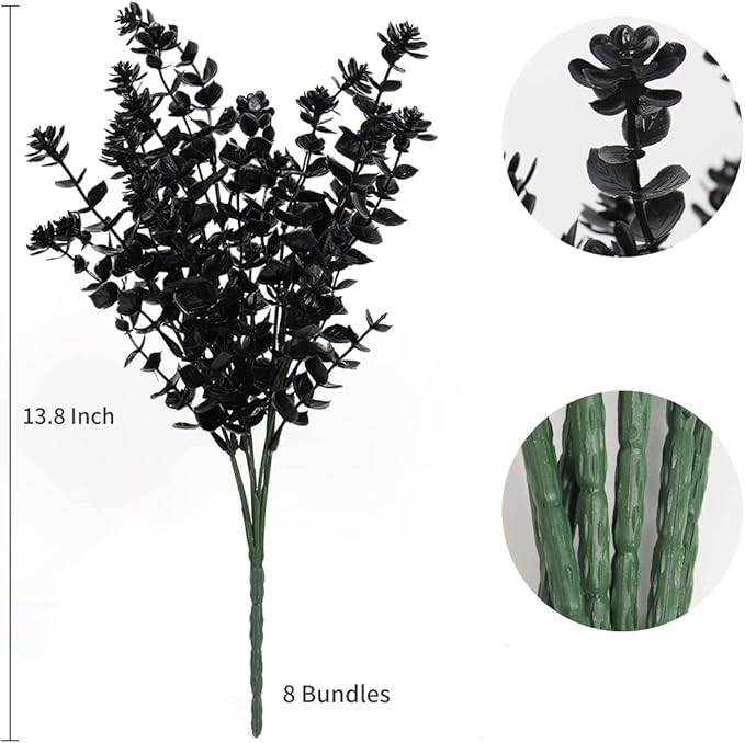 Black Artificial Flowers, Fake Outdoor UV Resistant Plants Faux Plastic Greenery Shrubs Indoor Outside Hanging Planter Home Kitchen Office Wedding, Garden Decor (Black)