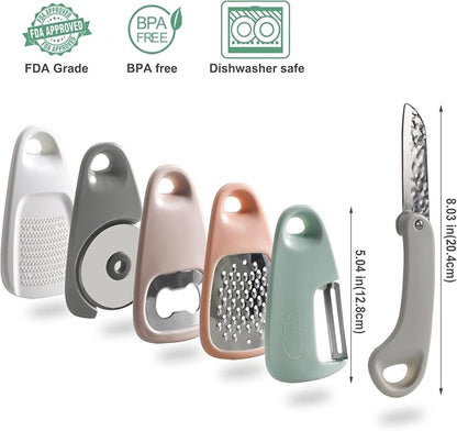 Kitchen Gadgets Set 6 Pieces, Outdoor Camping Glamping Essentials | Space Saving Cooking Tools, Stackable, For Travel Trailer Motorhome, Storage bag, Portable, Gifts for RV Owners