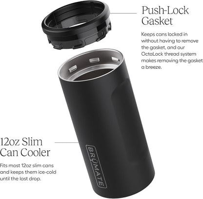 BrüMate Hopsulator Slim Can Cooler Insulated for 12oz Slim Cans | Skinny Can Insulated Stainless Steel Drink Holder for Hard Seltzer, Beer, Soda, and Energy Drinks (Kiwi)