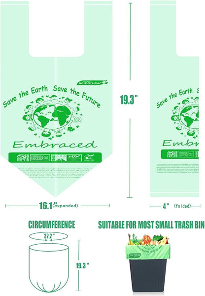 1.6 Gallon Compostable Trash Bags with Handle, 125 Count Small Compost Bags, Biodegradable Kitchen Garbage Bags, Food Scrap Waste Bags for Countertop Bin, ASTM D6400, US BPI Certified