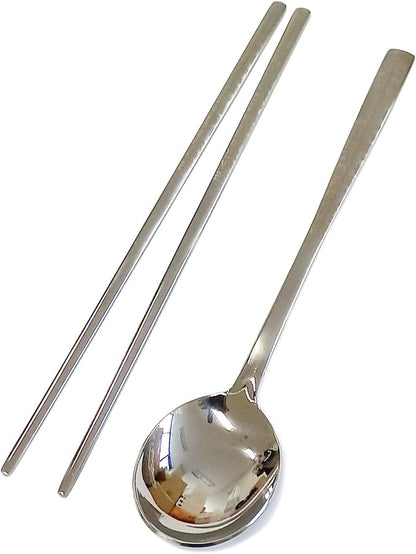 GARASANI Korean Traditional Cutlery Stainless Steel Spoons and Chopsticks Set (Silver Hunminjeongeum)