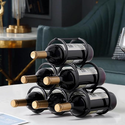 GeLive Small Tabletop Wine Rack 6 Bottles Triangle Freestanding Countertop Wine Bottle Holder Cabinet Pantry Wine Storage Stand Bottle Organizer for Coffee Bar Kitchen, Frosted Iron, Black