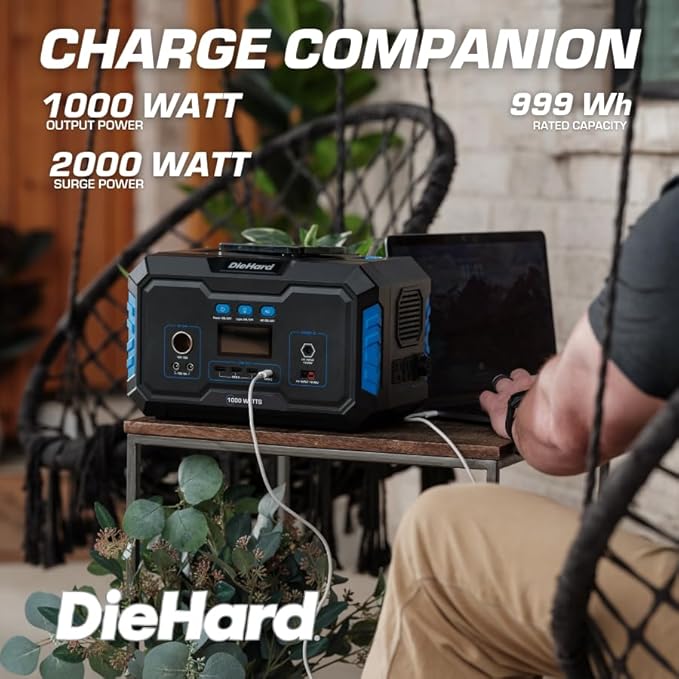 DieHard Portable Power Station 1000-Watt (2000-Watt Peak) - Quiet, Lightweight Solution for Home Backup, Weather Emergencies, Outdoor Recreation, Jobsite
