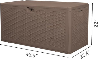 73 Gallon Pro Outdoor Storage Box Waterproof Lockable Resin Deck Box Large, Patio Storage Bin for Pool Accessories Cushion Furniture, Garden Tools, UV-Resistant Outside Delivery Brown