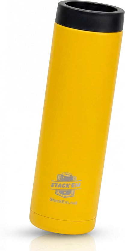 Stack'Em Patented Double Can Cooler Insulator - Holds Two 12 oz Cans - Stainless Steel Stackable Thermocooler - Reusable Drink Holder for Beer, Seltzer, Soda, Energy Drinks (Yellow)