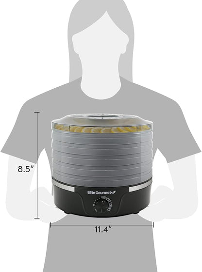 Elite Gourmet EFD319DKG Food Dehydrator, 5 BPA-Free 11.4" Trays, Black/Grey | Adjustable temperature controls - makes jerky, herbs, fruit & veggies into dried snacks - a handy meat & herb drying option