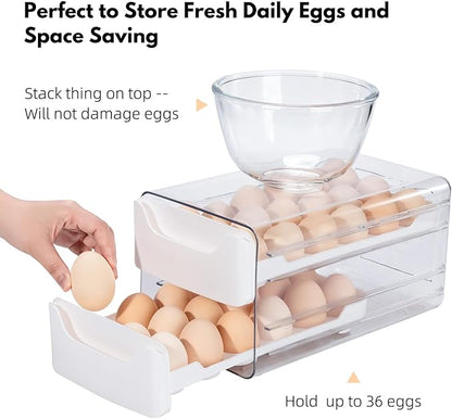 Egg Storage for Refrigerator, Egg Holder for Kitchen Countertop, PET & PP Egg Container for Fridge, Egg Dispenser for 36 Eggs, Double Layer, 18 Eggs per Layer (Orange)