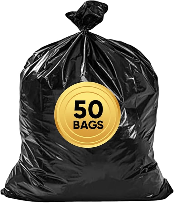 Veska 55 Gallon Trash Bags Heavy Duty, (Value-Pack 50 Count w/Ties) 55-60 Gallon Trash Bags Large Black 50-60 Gallon Garbage Liners for Lawn, Leaf, and Commercial