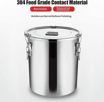 5.5Gal 304 Stainless Steel Airtight Canister,Metal Bucket Large Stainless Steel Canisters - Locking Clamp & Airtight Lids - Dog Food/Bird Seed/Coffee Storage Container