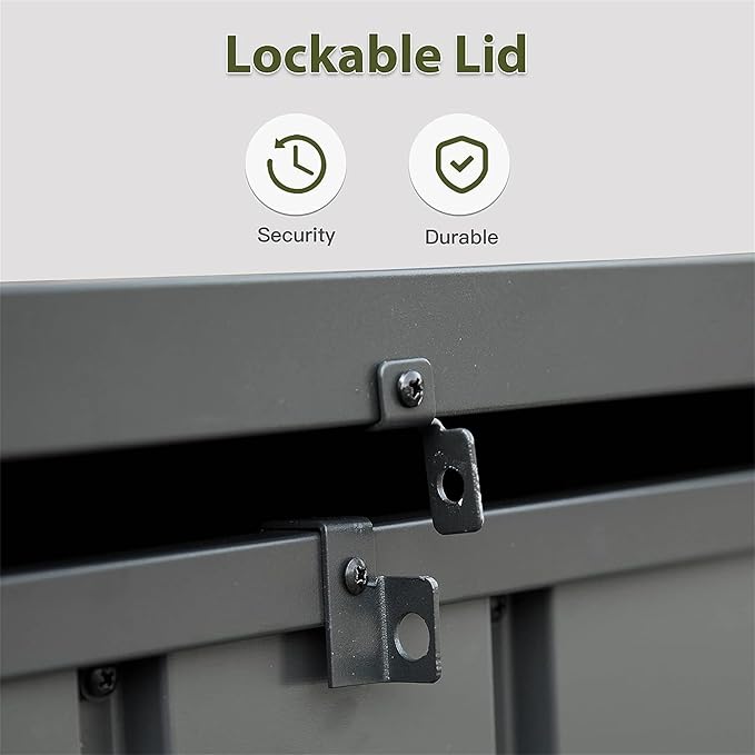 Heavy-Duty Outdoor Metal Storage Box Dark Gray Lockable Water-Resistant Deck Box for Patio Garden Tools Organization Rust-Resistant Outside Storage Box (160 Gallon)