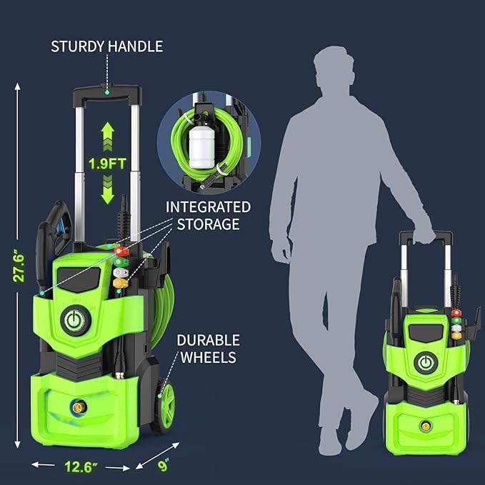 Professional Pressure Cleaner 5000 PSI,4.0 GPM Heavy Duty Power Cleaner with 4 Nozzles,Foam Cannon,33FT Hose and 500ml Soap Bottle for Home/Cars(Green)