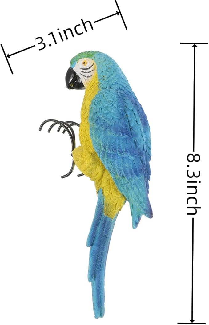 Realistic Parrot Sculpture Resin Hanging Parrots Garden Statues Lifelike Bird Figurines Landscape Ornament Patio Yard Lawn Figurine Tree Decor, Outdoor Garden Wall Statues (Blue)