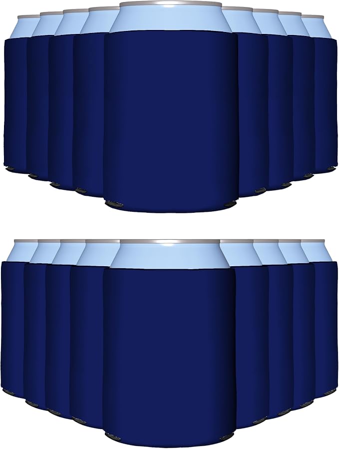 PartyPrints 25 Pack Navy Blue Blank Can Cooler Sleeves, Customizable Bulk Insulated Foam for Beer, Collapsible Plain Drink Holder, Cold Soda Insulator, 12oz Regular, 16oz Tall Cans