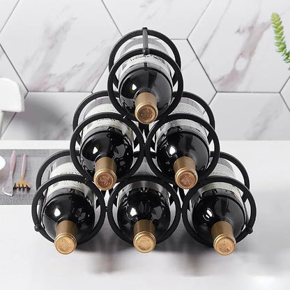 GeLive Small Tabletop Wine Rack 6 Bottles Triangle Freestanding Countertop Wine Bottle Holder Cabinet Pantry Wine Storage Stand Bottle Organizer for Coffee Bar Kitchen, Frosted Iron, Black