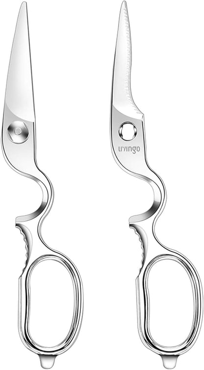 LIVINGO 8.5" Kitchen Shears Heavy Duty Forged Stainless Steel Scissors | Ultra Sharp Food Scissors with Detachable Design, Bottle Opener and Nut Cracker for Cooking, Cutting Meat and Vegetables